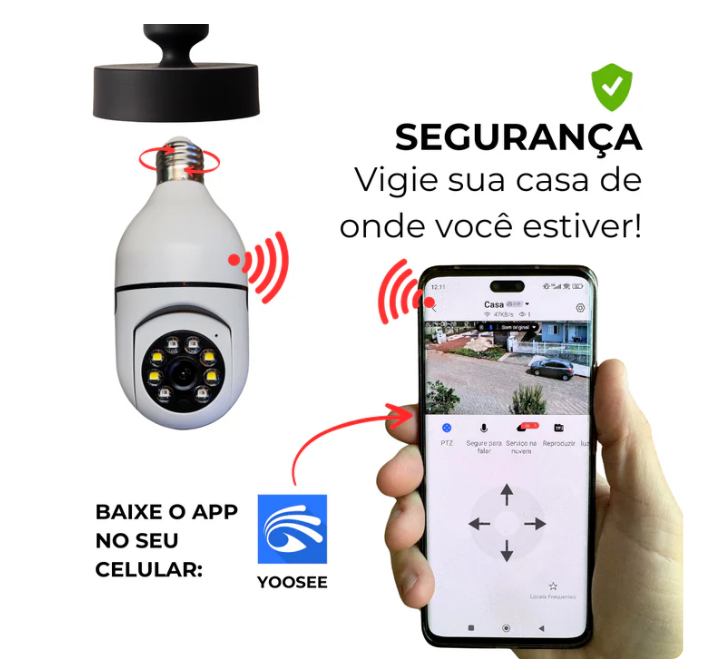 Câmera Giratória 360° Wifi, Full HD